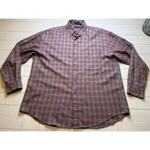 VTG 90s 00s Y2K EUC Coastal Twill Light Flannel Button Up Plaid Shirt Oxford L